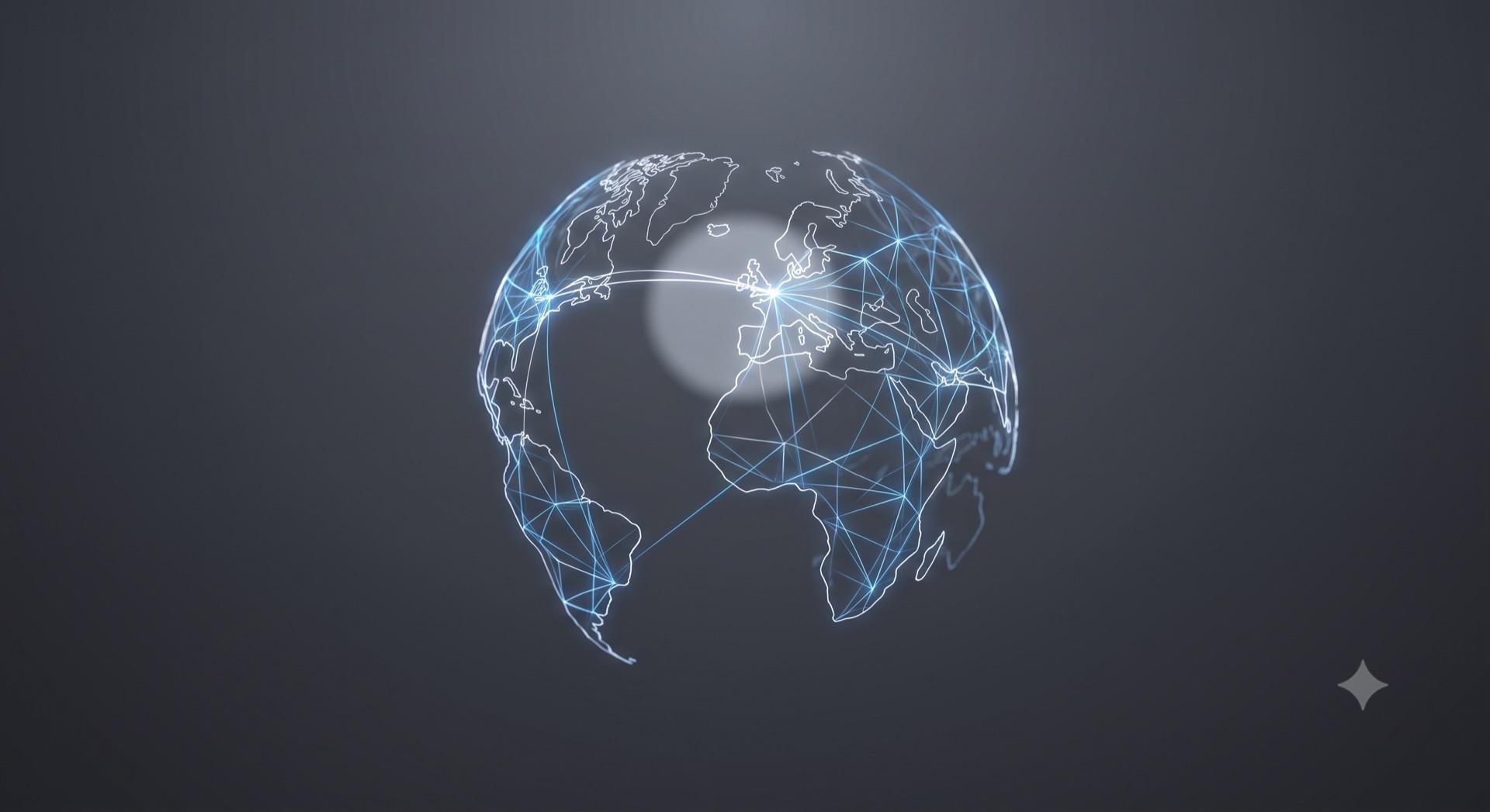 Axionry works with clients worldwide, a glowing network of connections across the globe