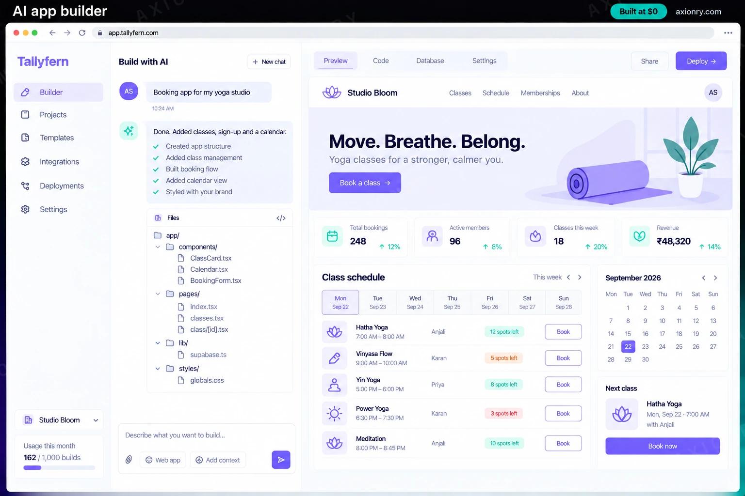 AI app builder: the Tallyfern portal, an example of the finished product