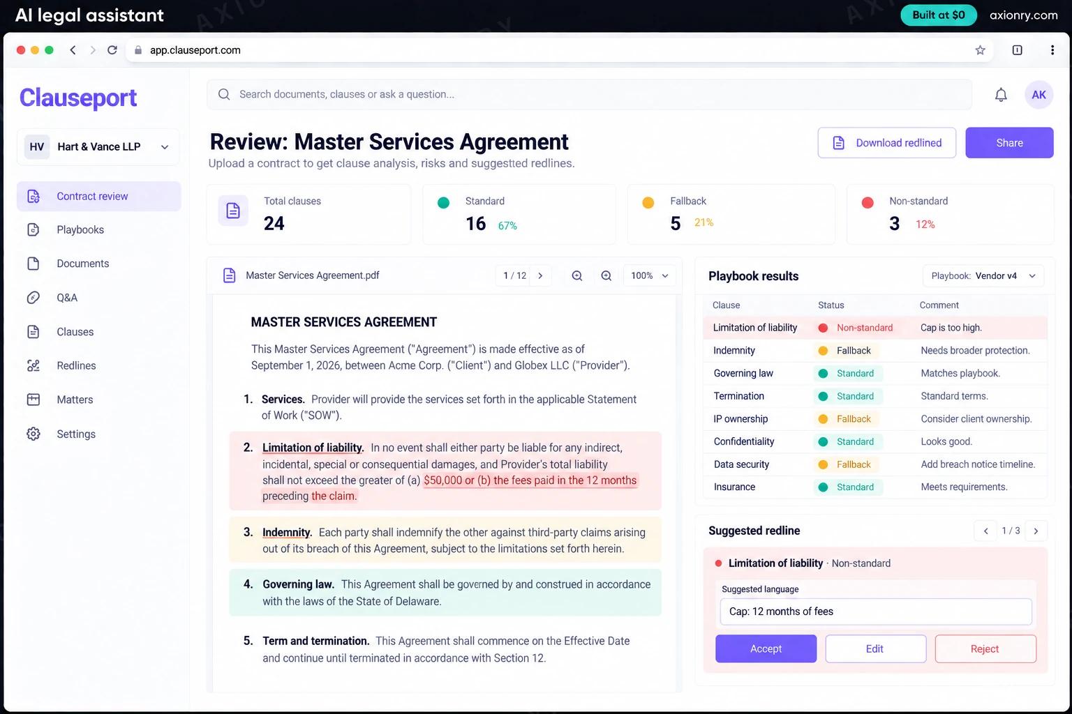 AI legal assistant: the Clauseport portal, an example of the finished product