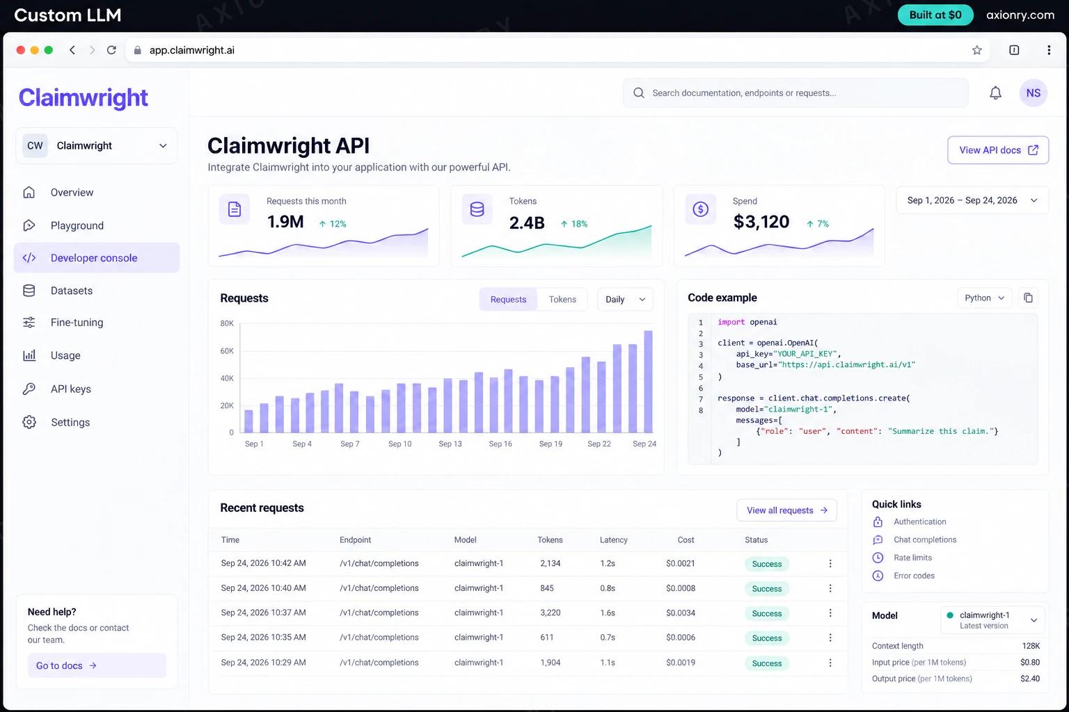 Custom LLM: the Claimwright portal, an example of the finished product