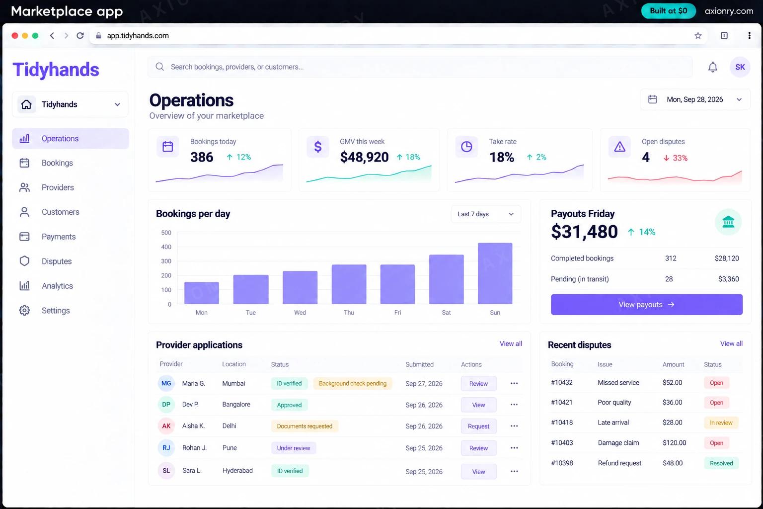 Marketplace app: the Tidyhands portal, an example of the finished product
