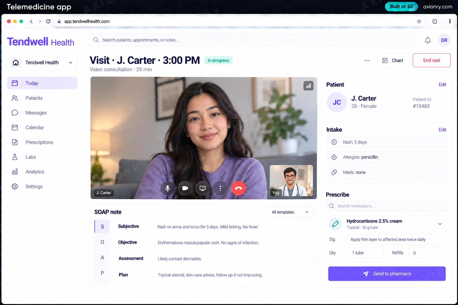 Telemedicine app: the Tendwell Health portal, an example of the finished product