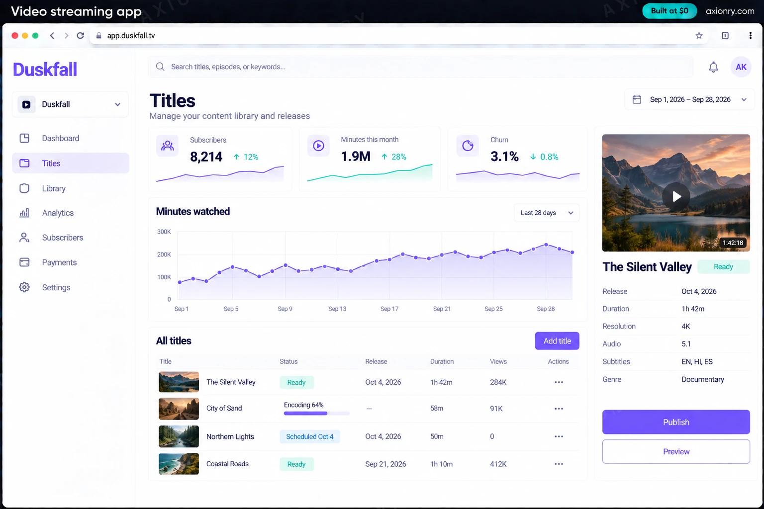 Video streaming app: the Duskfall portal, an example of the finished product