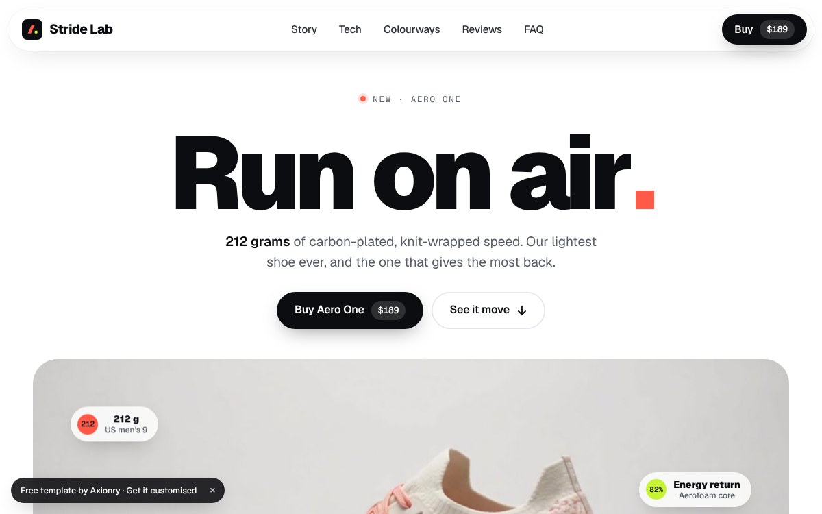 Aero One, a free product launch page template