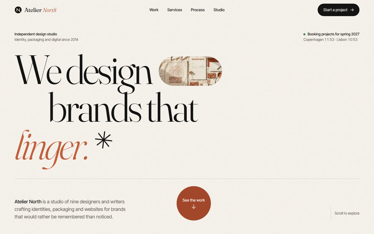 Atelier North, a free design studio portfolio template