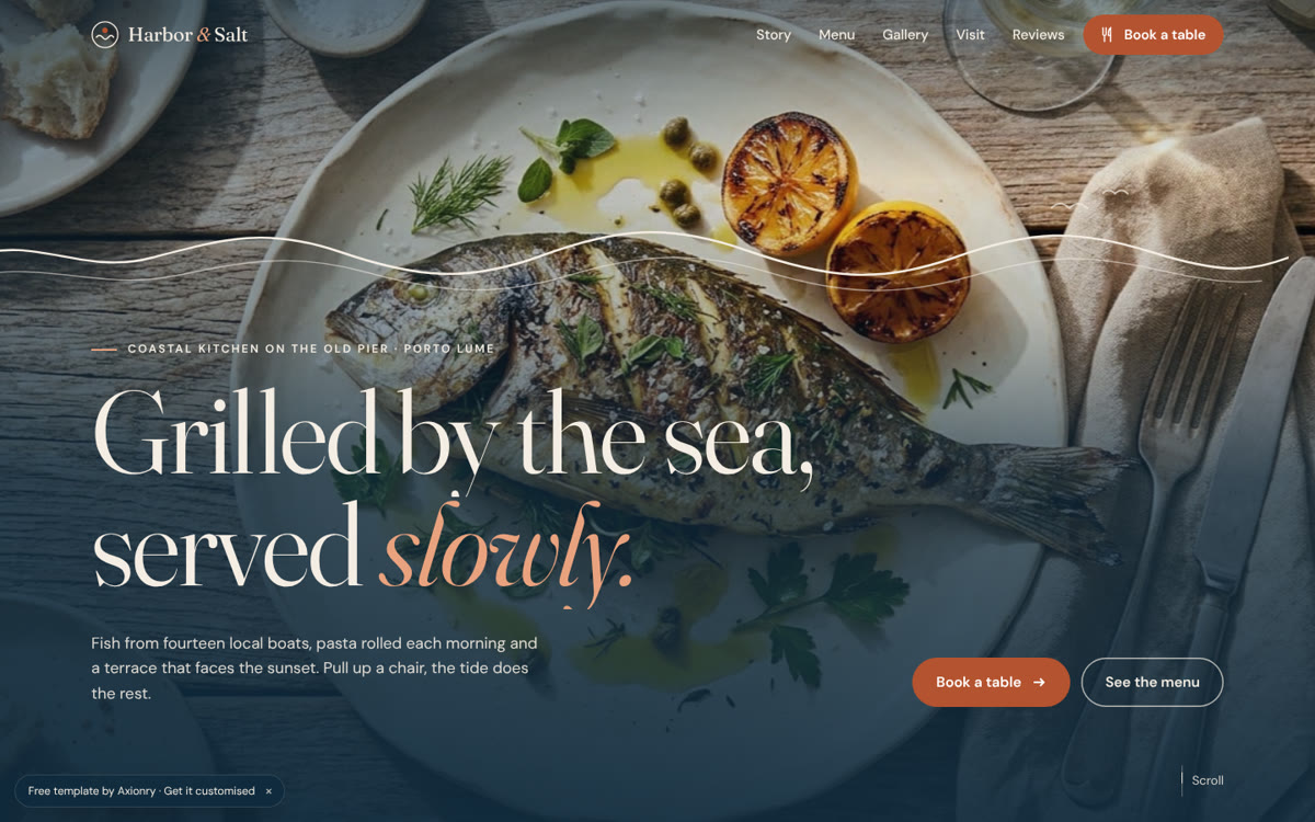 Harbor & Salt, a free restaurant website template