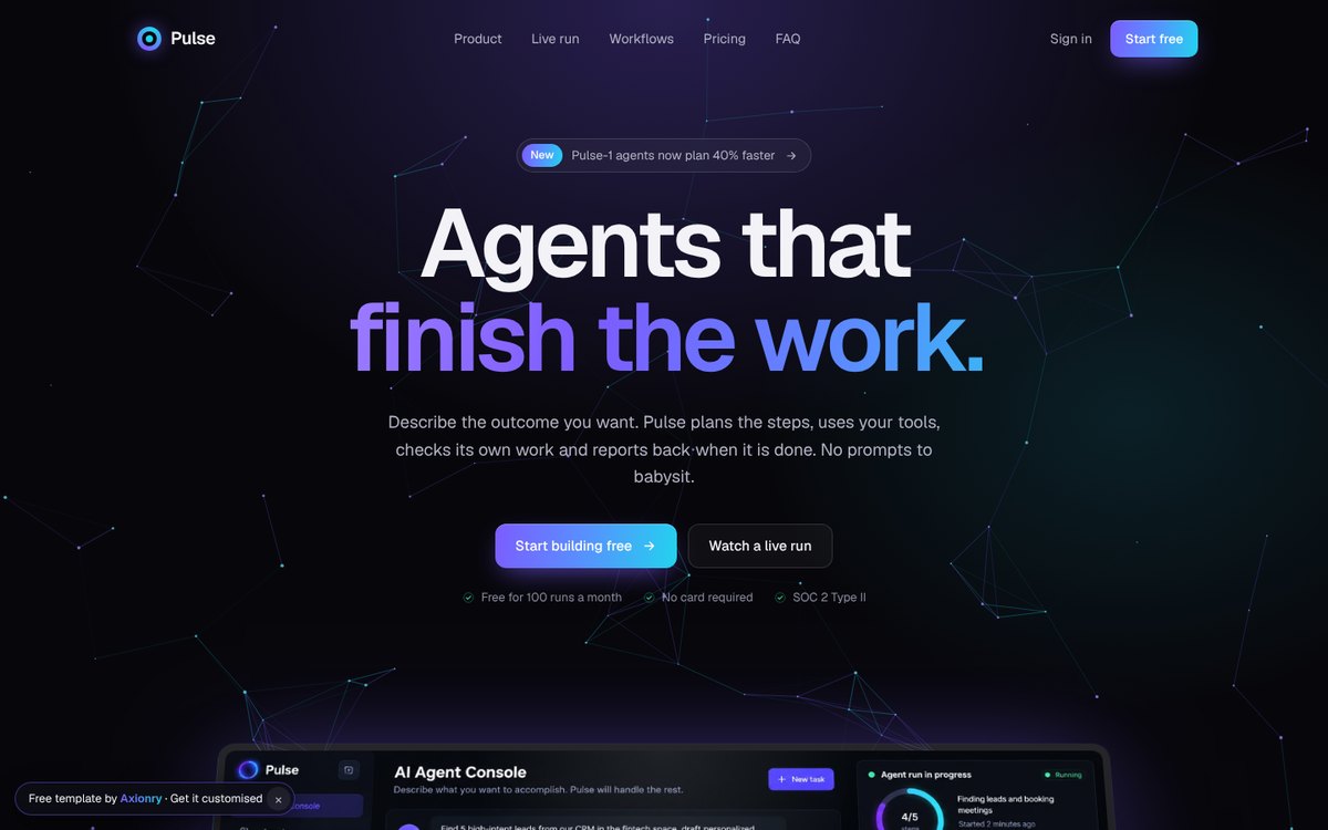 Pulse, a free ai startup landing page template