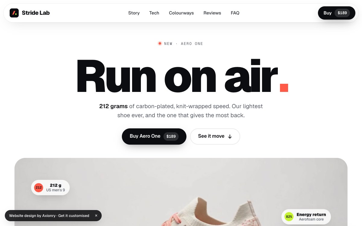 Aero One, a product launch page website design
