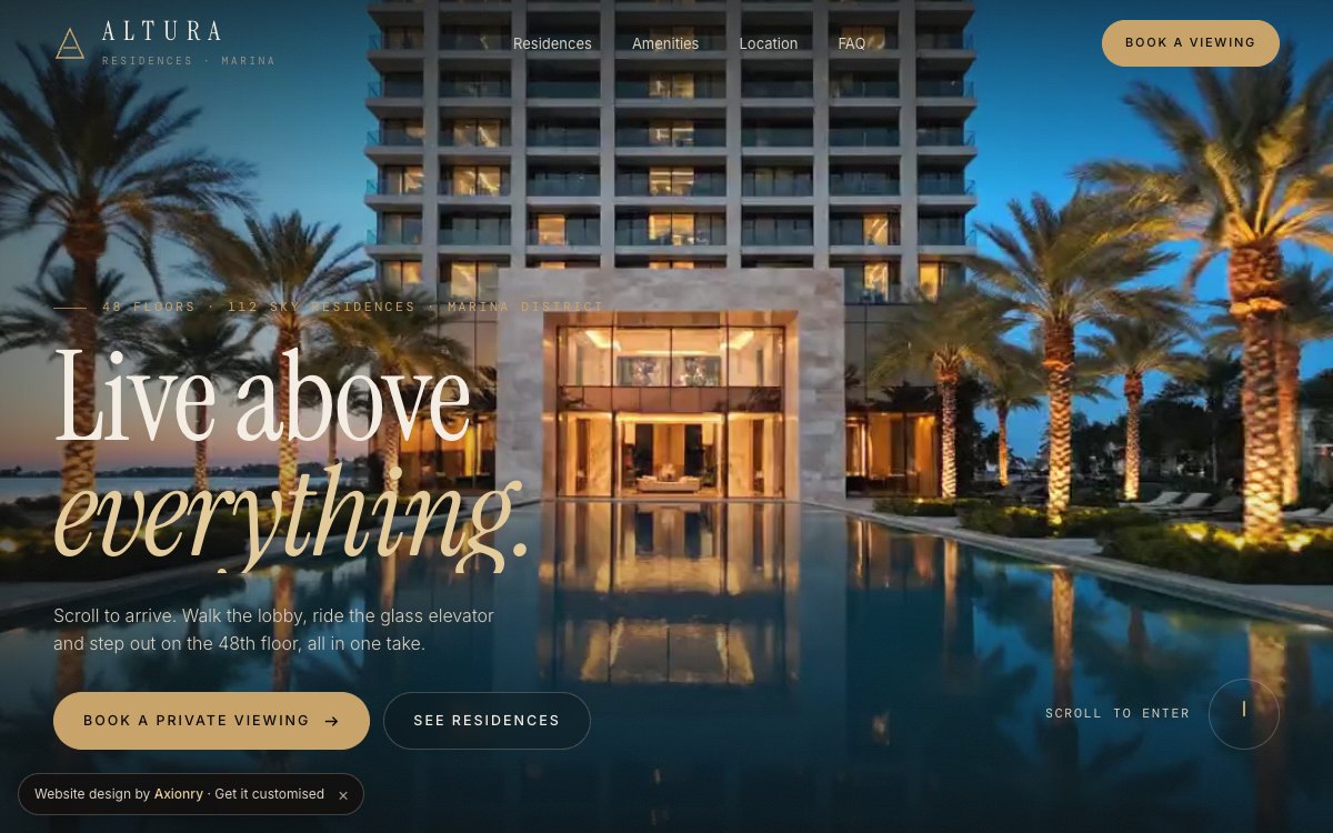 Altura Residences, a luxury real estate tower website design