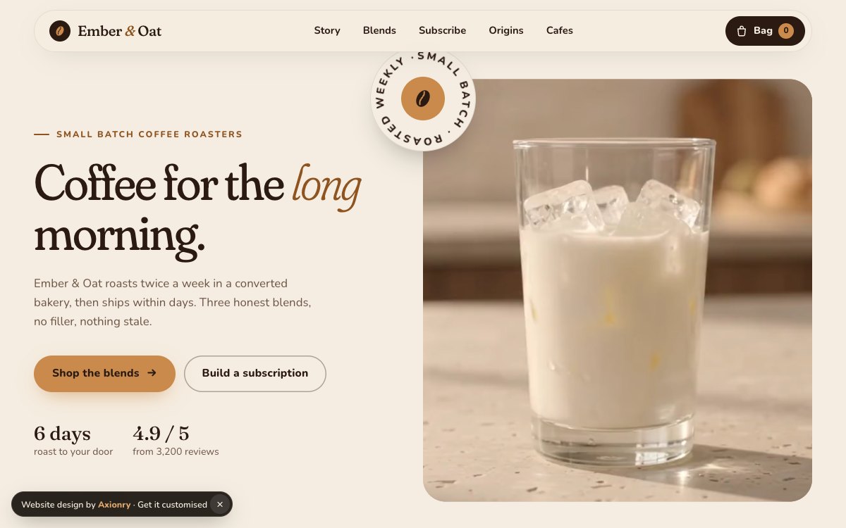 Ember & Oat, a coffee brand and cafe website design