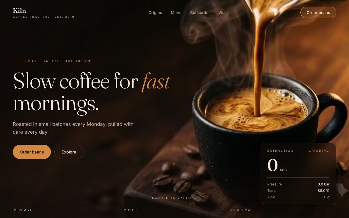 Kiln Coffee Roasters, a specialty coffee roaster and cafe website design