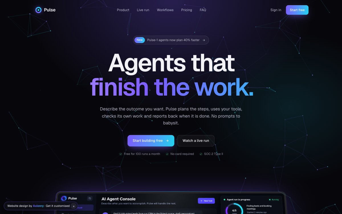 Pulse, a ai startup landing page website design