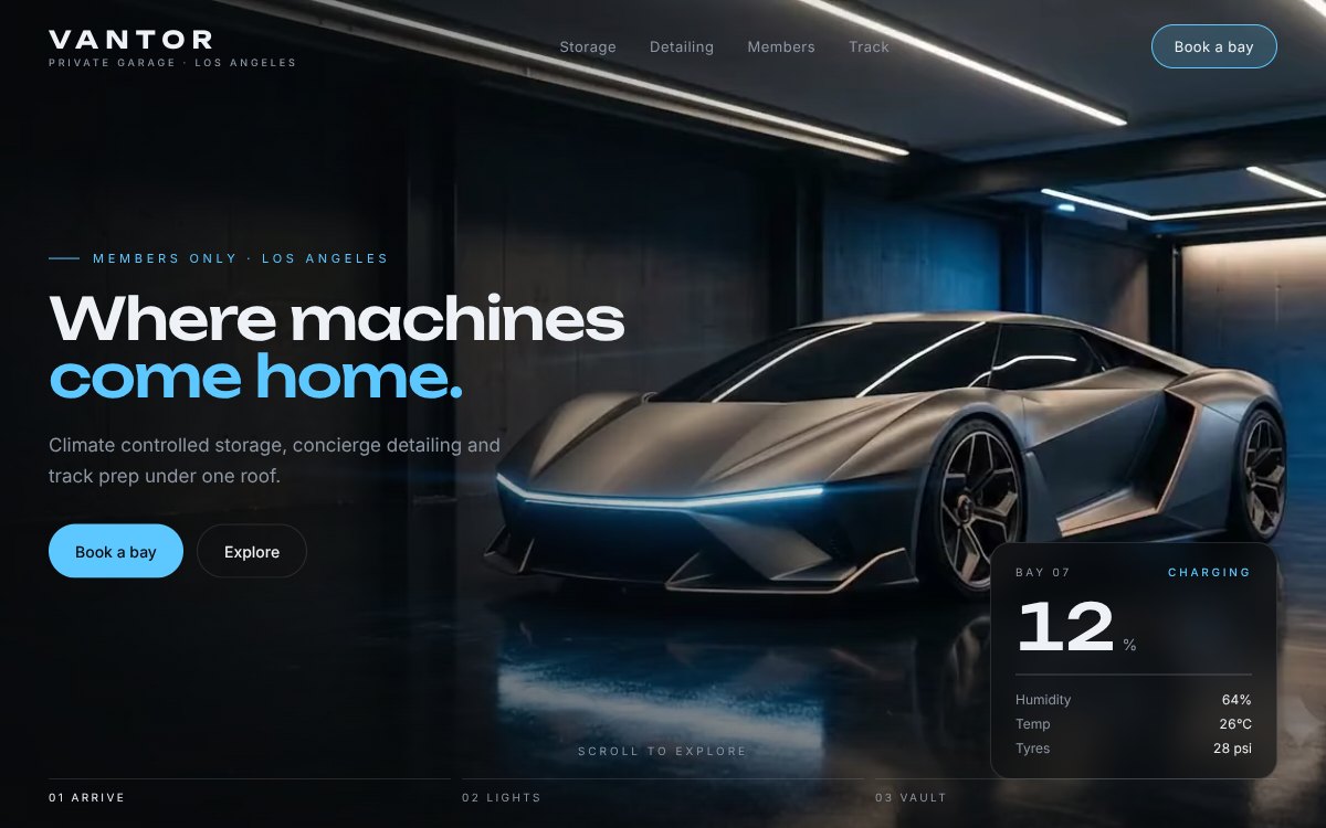 Vantor Garage, a private car garage and detailing studio website design